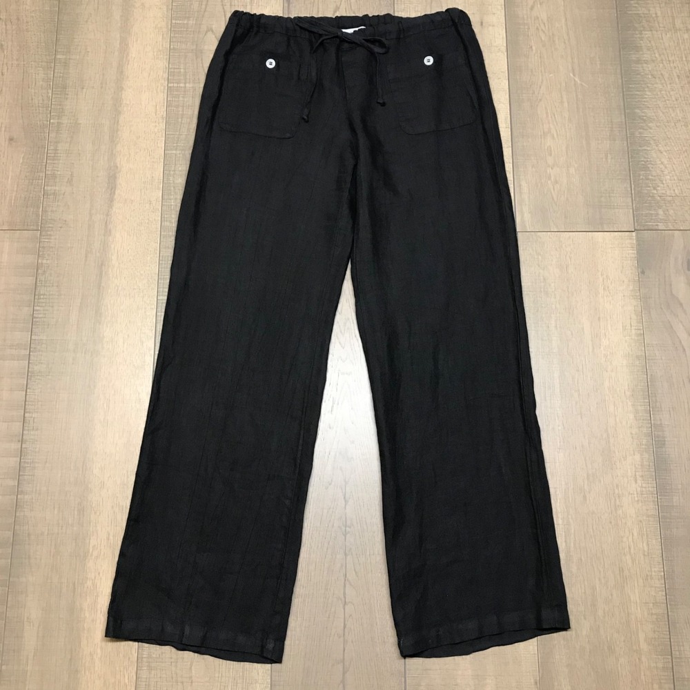 Allen Allen Pants Womens Size M Black Linen Beach Drawstring Lightweight Pockets